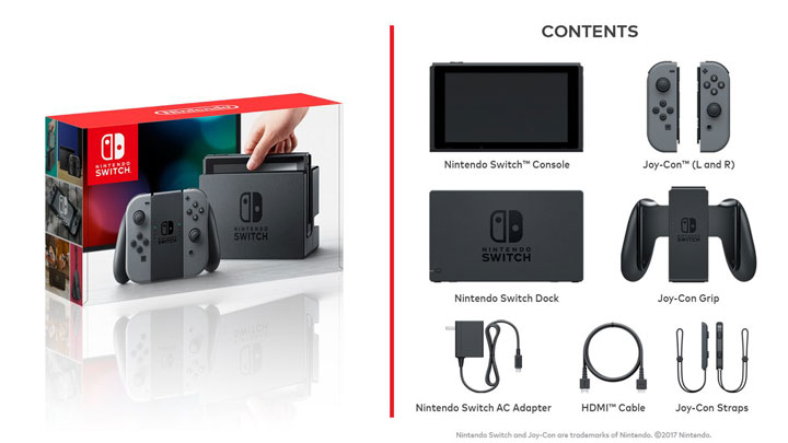 อุปกรณ์ภายในกล่อง Nintendo Switch หนึ่งชุด